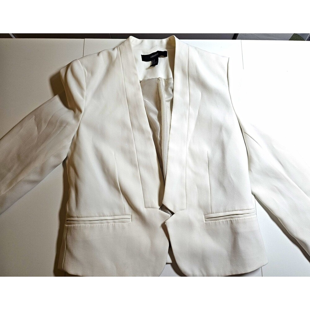 Women's White Lined Blazer Jacket Button Closure Long Sleeve Work Clothes Small